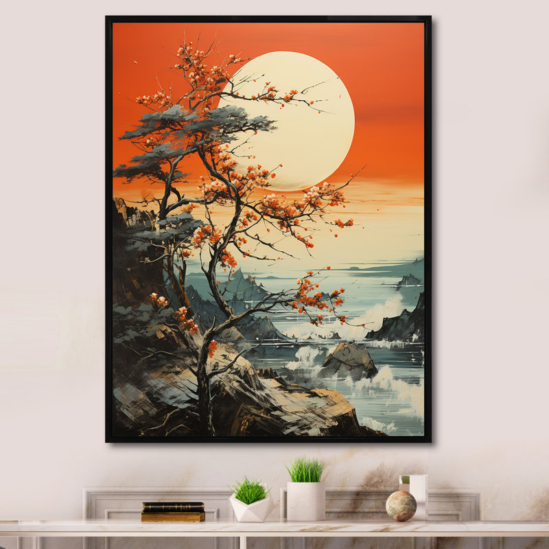 Minimaliste au clair de lune, Japon, paysage I, Cadre flottant noir, H 32 po x l 24 po