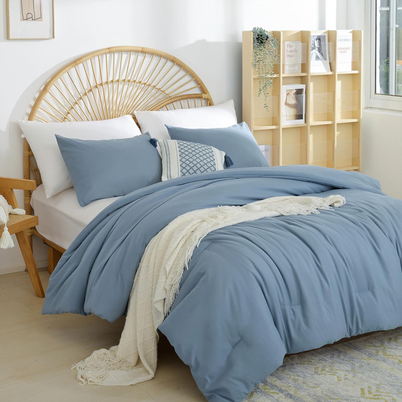Weigelia Boho Comforter Set 3 Pieces- Bedding For All Seasons Lightweight & Cozy Comforter With Two Pillowcases, Dusty Blue