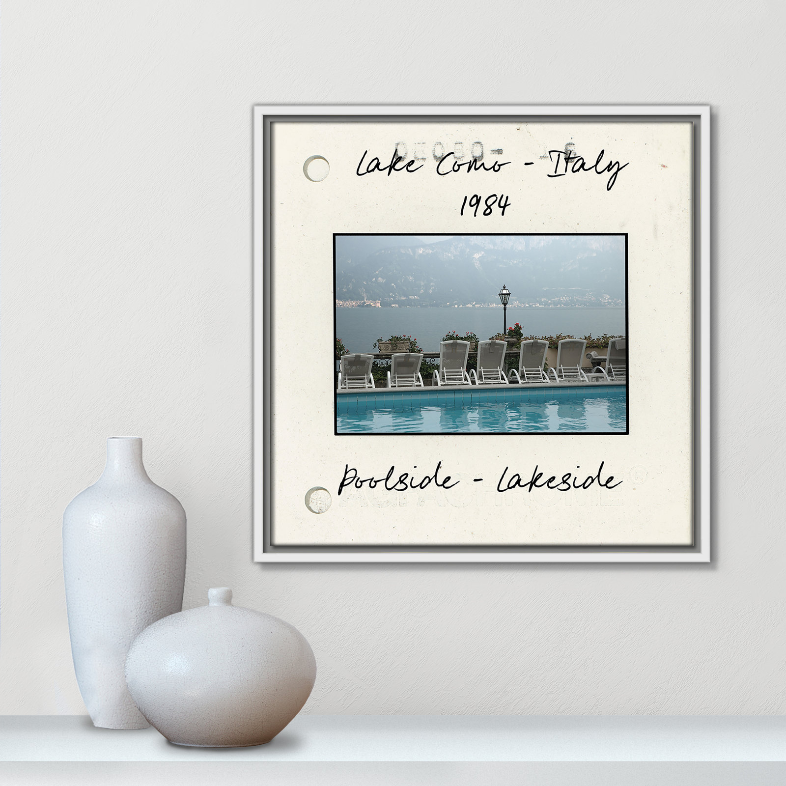 Travel Slide Collection "Lake Como, Italy" Print, White Floater Framed Canvas, 17.5" H x 17.5" W x 2" D