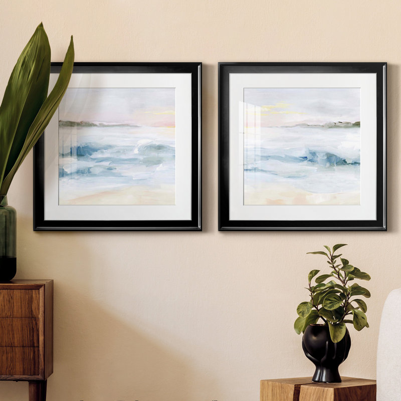 «Surf At Dawn», toile tendue avec châssis en I - prête à être accrochée, H 17,5 po x l 35 po x P 1,5 po, Papier encadré noir