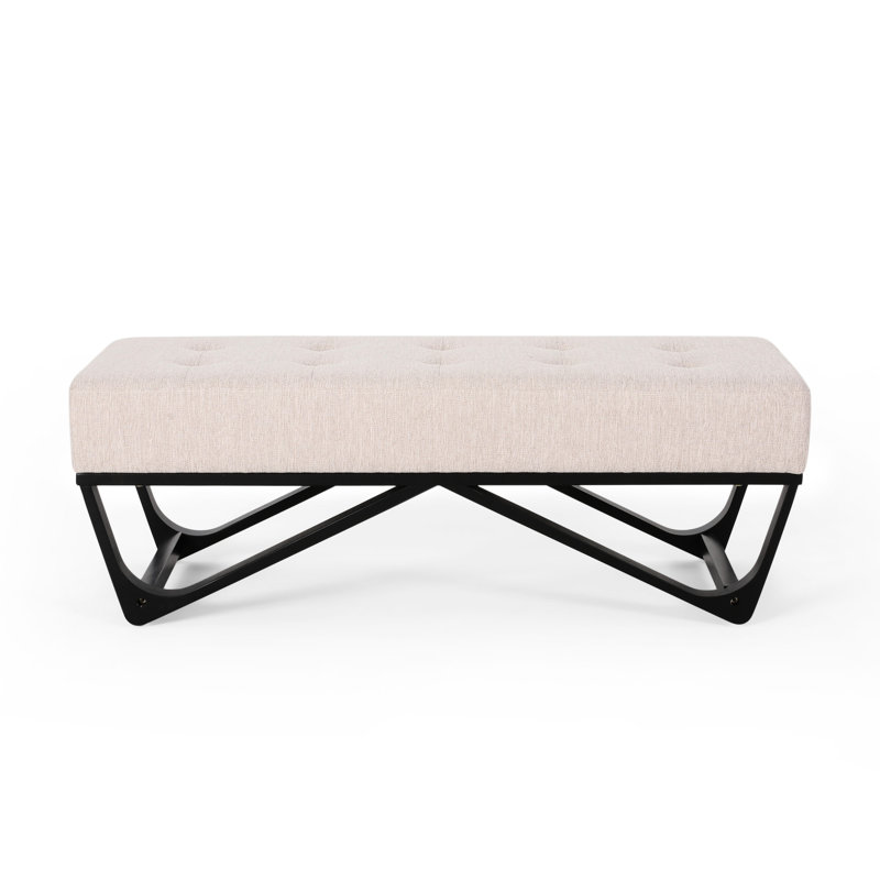 Sophisticated Bench With Fabric And Polished Leg Construction Rectangular Featuring Button Tufting Faux Wood