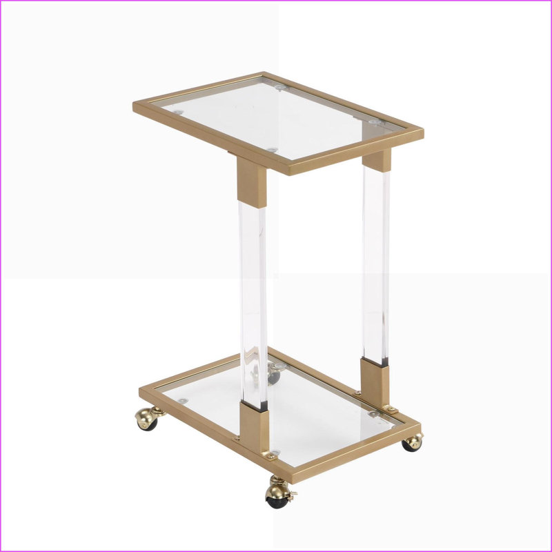 Table basse dorée en forme de C avec plateau en verre trempé, table d'appoint mobile facile à nettoyer pour la maison et le bureau