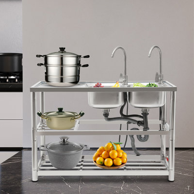 47 " L x 17.7 " W Silver Freestanding Handwash Station with Faucet