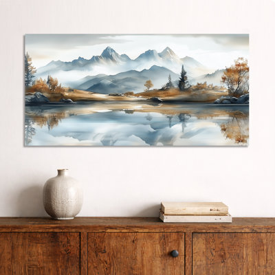 «White Brown Mountain Reflection in Crystal Lake», décor mural blanc, impressions encadrées rustiques