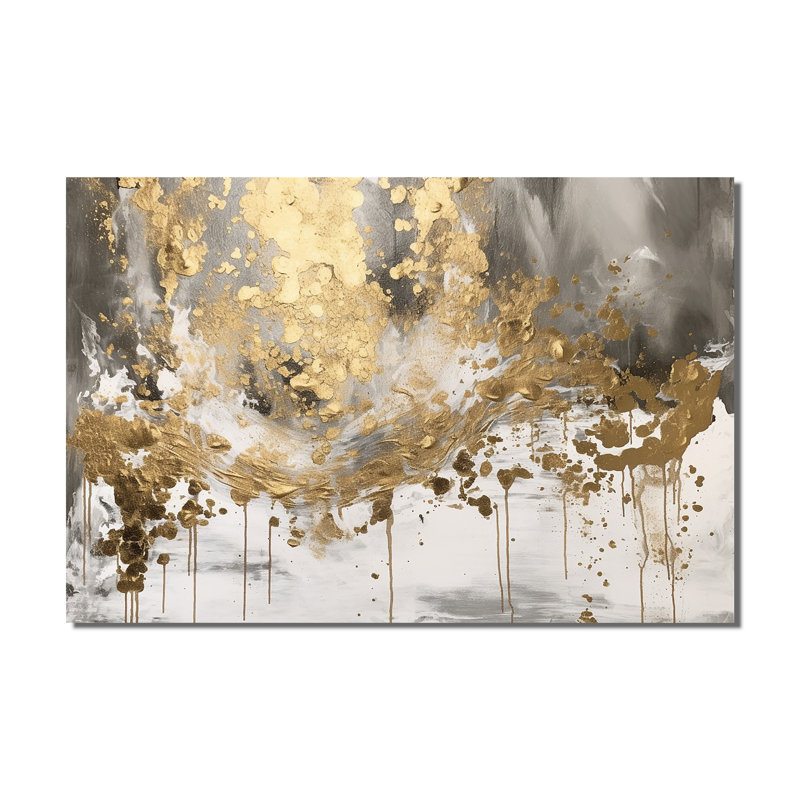 Modern Golden Drip - Abstract Wall Art, 40" H x 60" W