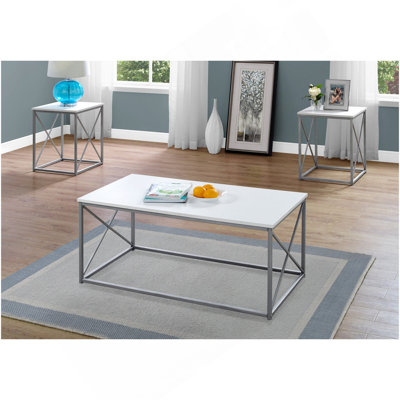 Table Set, 3Pcs Set, Coffee, End, Side, Accent, Living Room, White Laminate, Contemporary, Modern