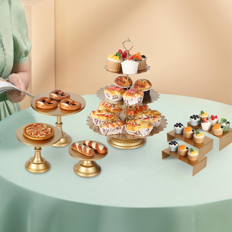 7-Piece Gold Metal Cake Stand Set – Round Pedestal Dessert Stands, Tiered Cupcake Holder & Display Risers for Wedding, Birthday, Baby Shower, Anniversary Parties
