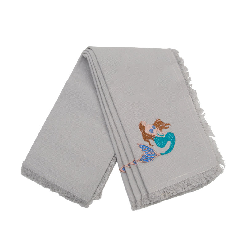 Ensemble de quatre serviettes de sirène brodées