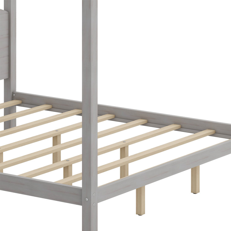 Canopy Platform Bed With Headboard, Gray Wash
