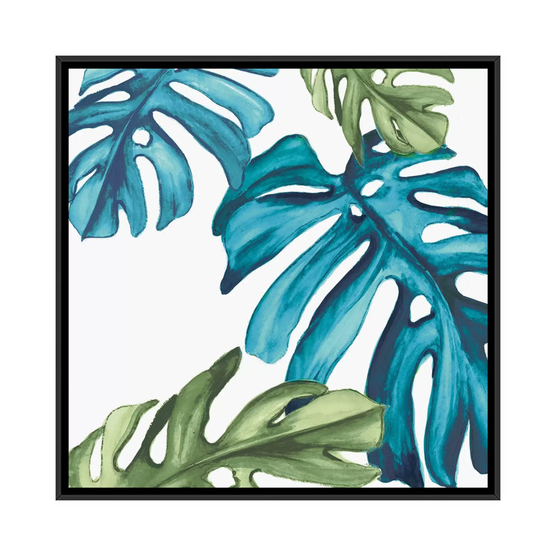 «Palm Leaves I», reproduction sur toile, H 18 po x l 18 po x P 1,5 po, Toile avec cadre noir, Pas de tapis