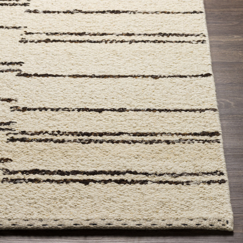 Alexuss Mae Striped Handmade Flatweave Wool Gray/Cream Area Rug, Runner 3' x 12'