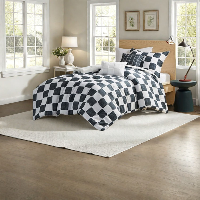 Ensembles de literie simple en polyester doux, style damier moderne pour la maison