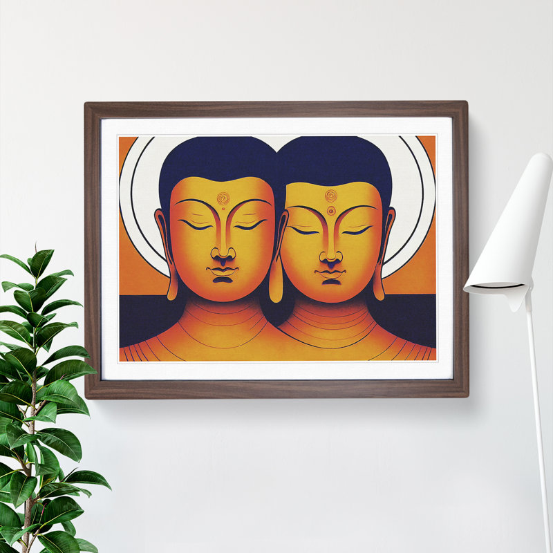 Two Buddha - Framed Print, 46cm H x 64cm W x 2cm D, Walnut  Framed