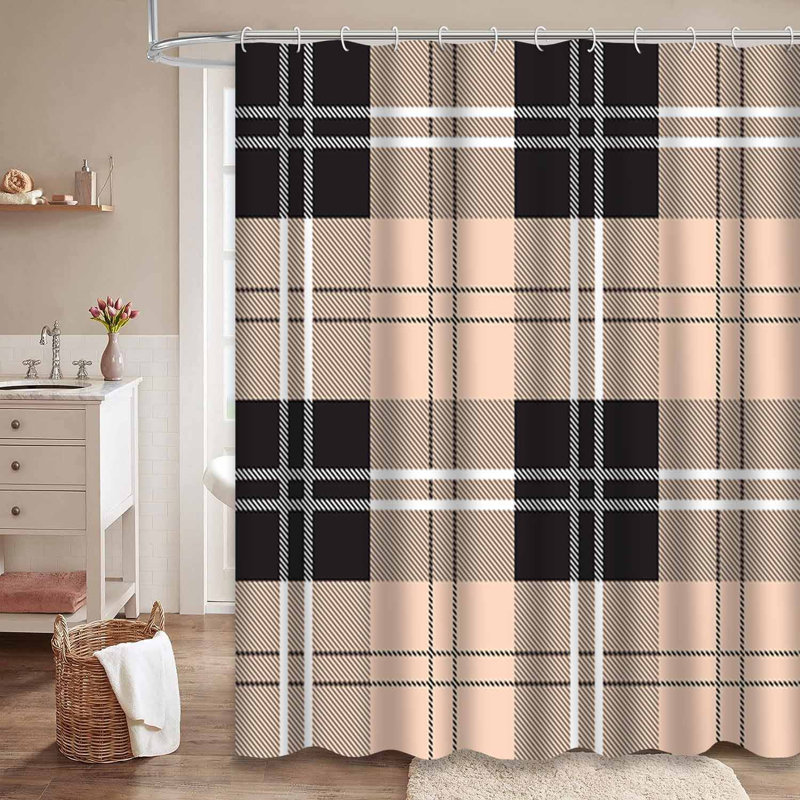 Rideau de douche diagonal en tissu noir avec 12 crochets, 72" L x 72" W