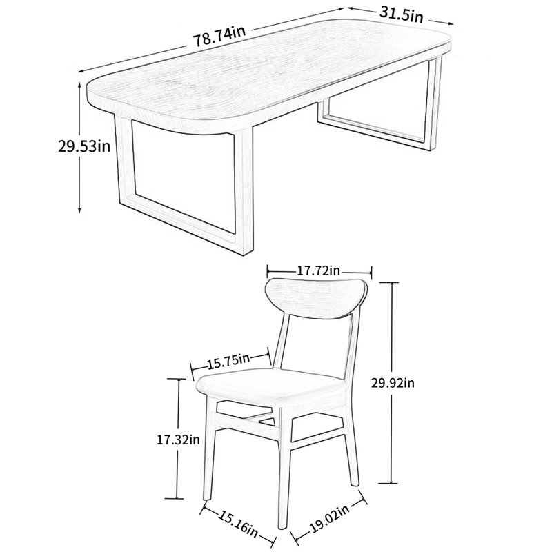 Ensemble de salle à manger rectangulaire, H 29,53 po x L 78,74 po x l 31,5 po
