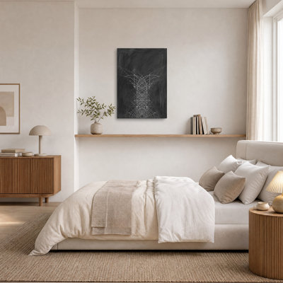 Tableau géométrique symétrique blanc sur toile noire