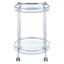 Chariot de bar Osborne avec tablette en verre chromé, desserte roulante ronde et contemporaine avec roulettes verrouillables
