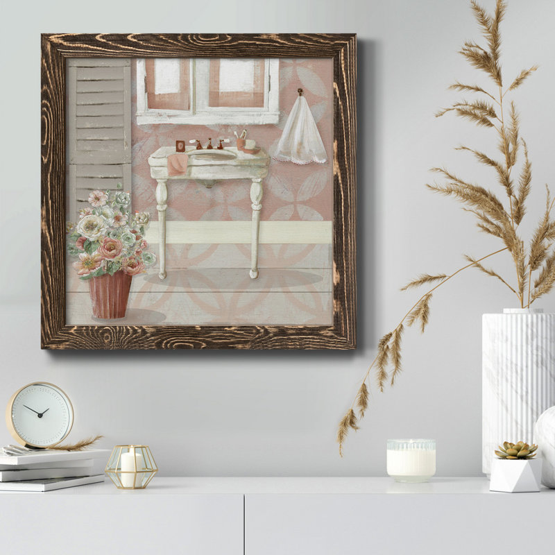 «Blush Springtime Wreath II», reproduction carrée sur toile, H 27,5 po x l 27,5 po x P 1,5 po, Cadre noyer
