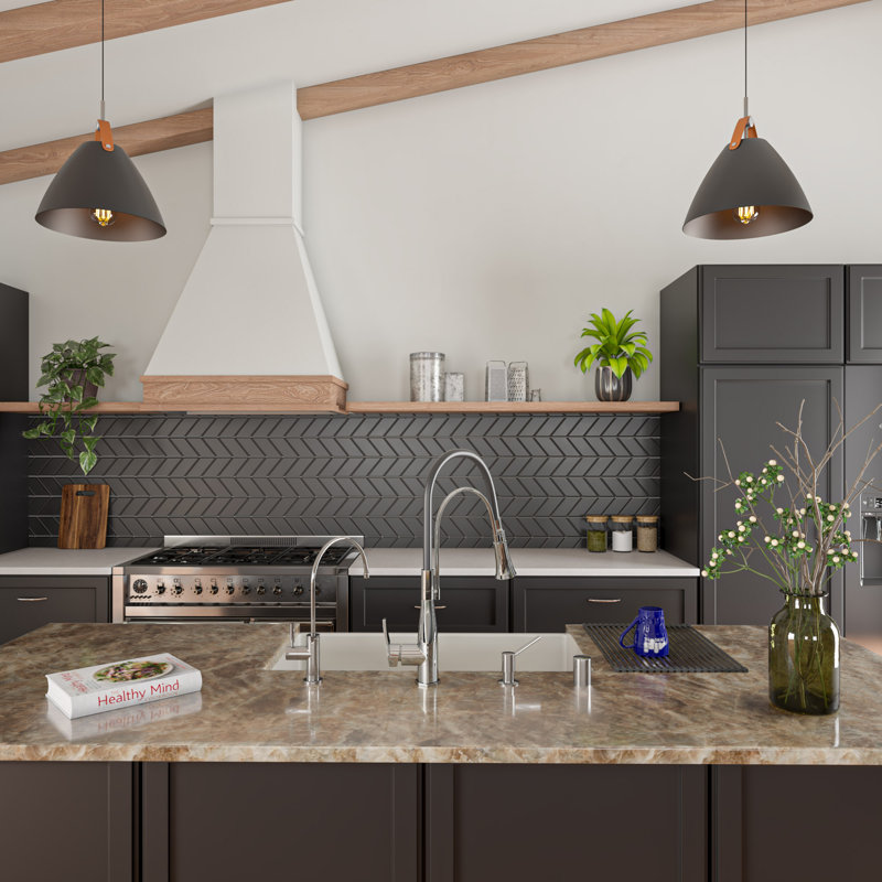 Robinet de cuisine rétractable à poignée simple avec douchette latérale, Chrome poli