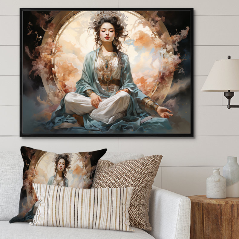 Art asiatique, bodhisattva Grace I - impression, H 30 po x l 40 po x P 1,5 po, Cadre flottant noir