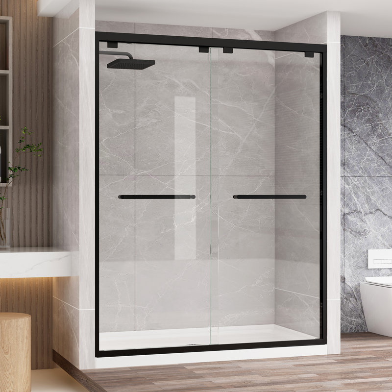 31.5'' W x 55'' H Black Tempered Glass Bathtub Shower Door
