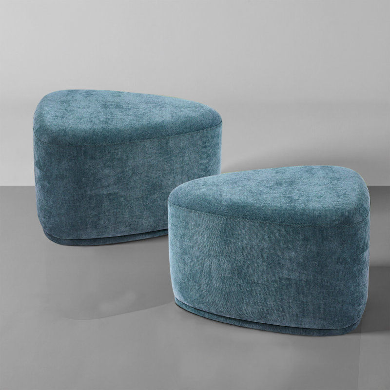 Caras Upholstered Blue Triangular Compression Ottoman No Assembly Required (Set of 2), Blue