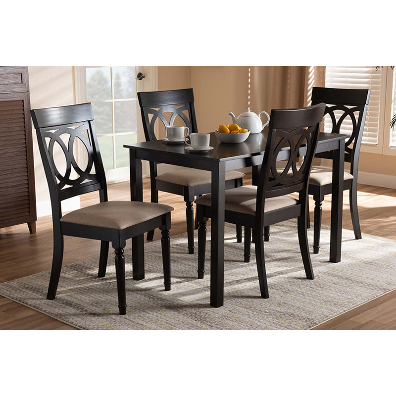 Ingaret 5-Pc Rubberwood Solid Wood Dining Set in Grey/Brown Finish, 38.6'' H X 17.9'' W X 22'' D, Dark Brown, 5