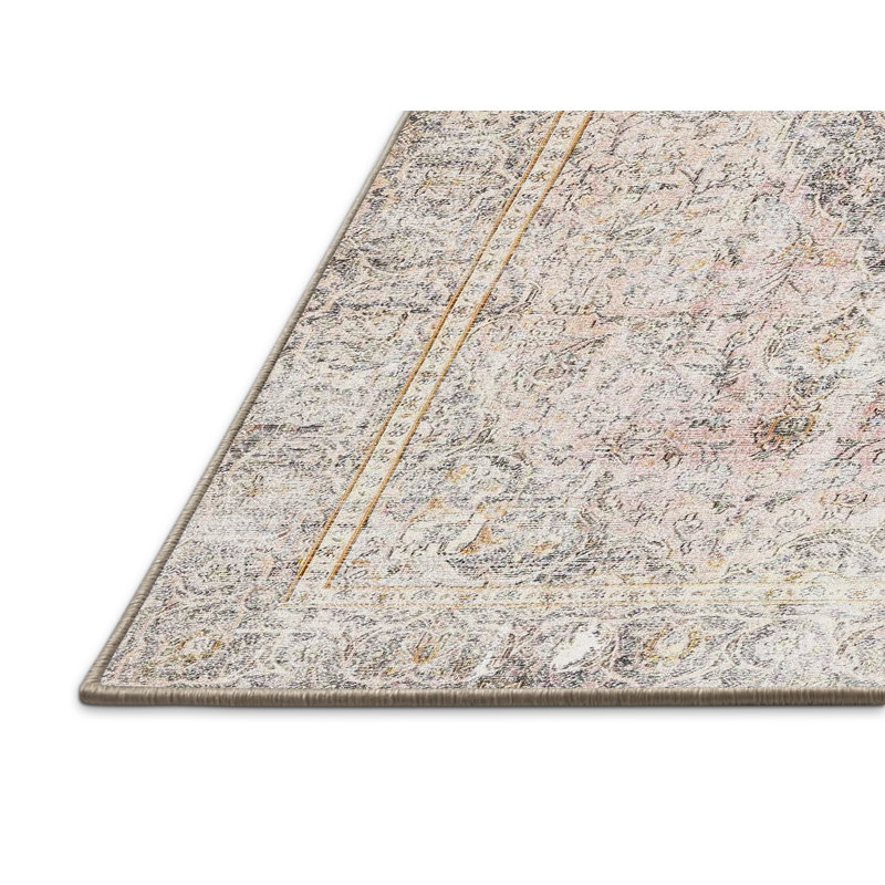 Traditional Orange/Beige/Pink Area Rug, Rectangle 5' x 7'