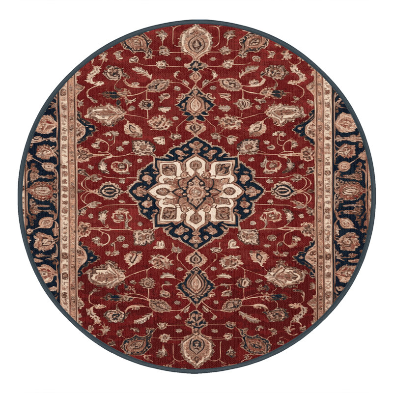 Tapis persan noir lavable à la machine, Rond 3 pi