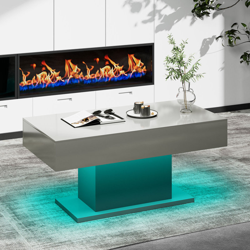 High Gloss Coffee Table with 16 Colors LED Lights, 110 x 50 x 55 cm, Grey