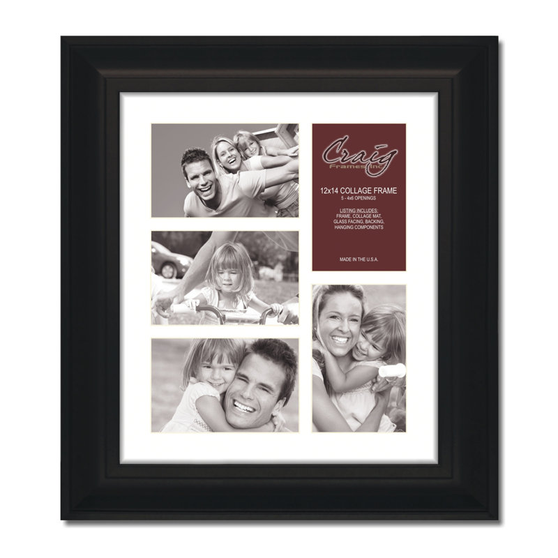 Bednarz Black Matte Picture Frame with Mat, 4" x 6", 12" x 14"