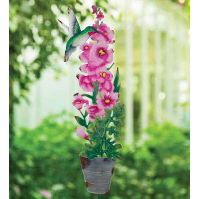 Piquet de jardin en métal avec motif floral peint à la main et ornement décoratif
