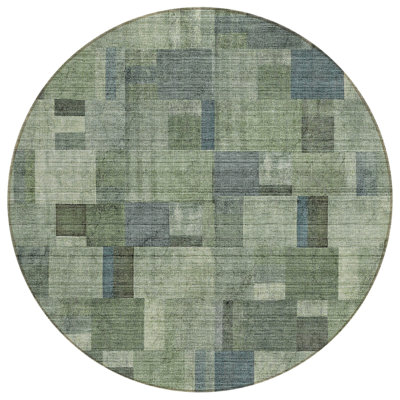 Tapis d'intérieur rond lavable géométrique vert et vert menthe HomeRoots 8 pi