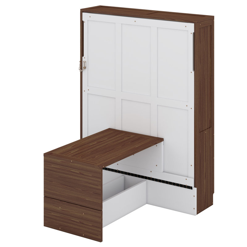 Lit escamotable mural en bois avec bureau pliable, Blanc