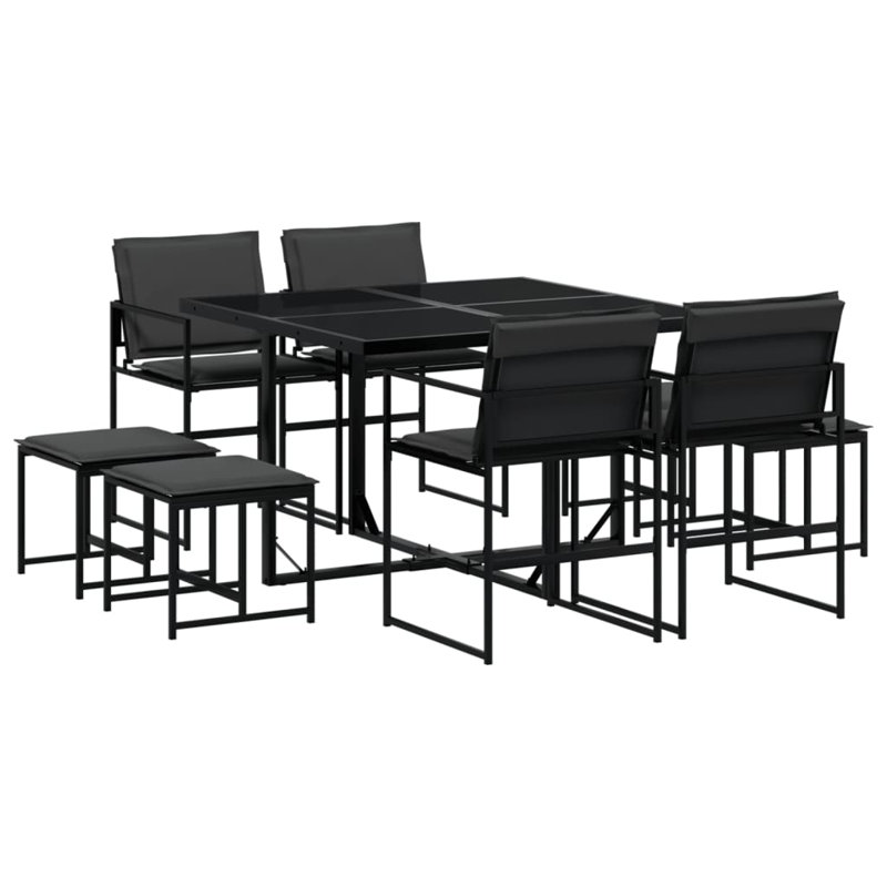  Ensemble de salle à manger de jardin noir, gris foncé