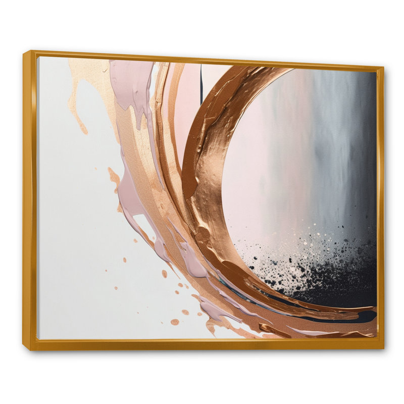 " Rosegold Half Circles Boho V " Color Photography Print, 20" W x 12" H, Gold Floater Framed