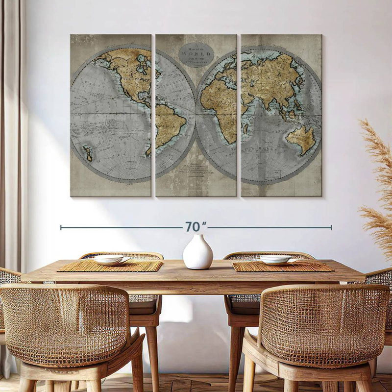 Carte rustique du monde Aliaz, H 42 po x l 65 po