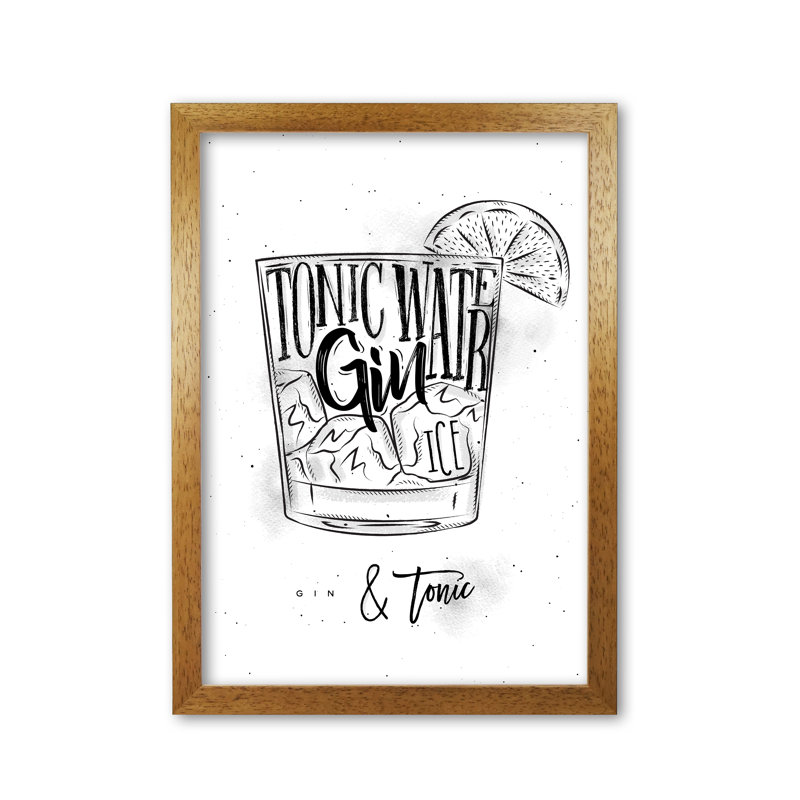 Gin And Tonic - Print, Honey Oak Frame, 60 cm H x 42 cm W x 5 cm D