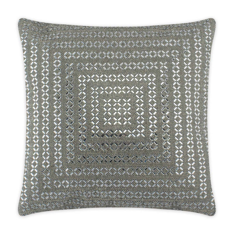 Charcoal Velvet Rhinestone Square Throw Pillow 16x16