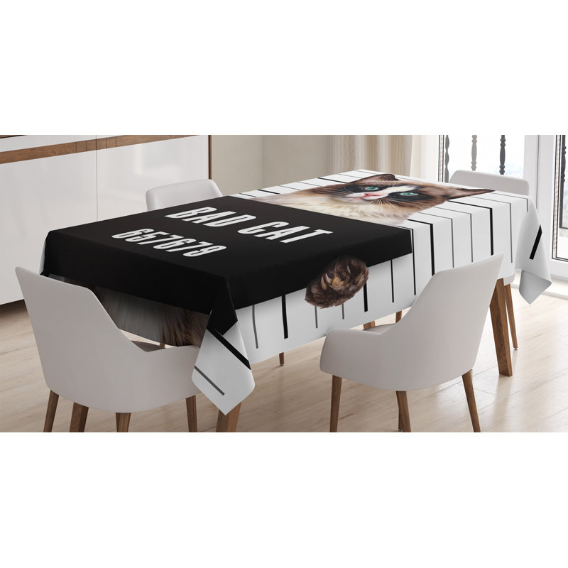 Nappe à chat ambesonne, chat défectueux en prison kitty sous arrêt de la prison hangover, housse de table rectangulaire pour la cuisine de salle à manger décoration, 52 po x 70 po, blanc noir brun