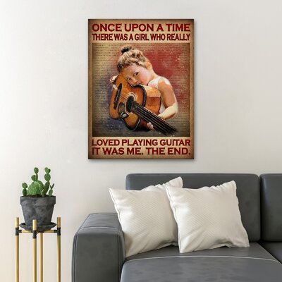 Baby Girl Playing Guitar - Once Upon A Time There Was A Girl Who Really Loved Playing Guitar Gallery Wrapped Canvas - Music Illustration Decor, Brown -  Trinx, 51B1A296DEA14C339DB9B8E4512CBBE7