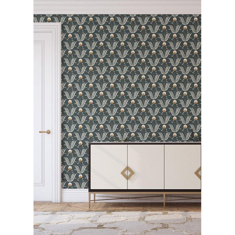 Lady Charlotte Spring Bloom 10' L x 24" W Wallpaper Tile, Soot, Faux Grasscloth