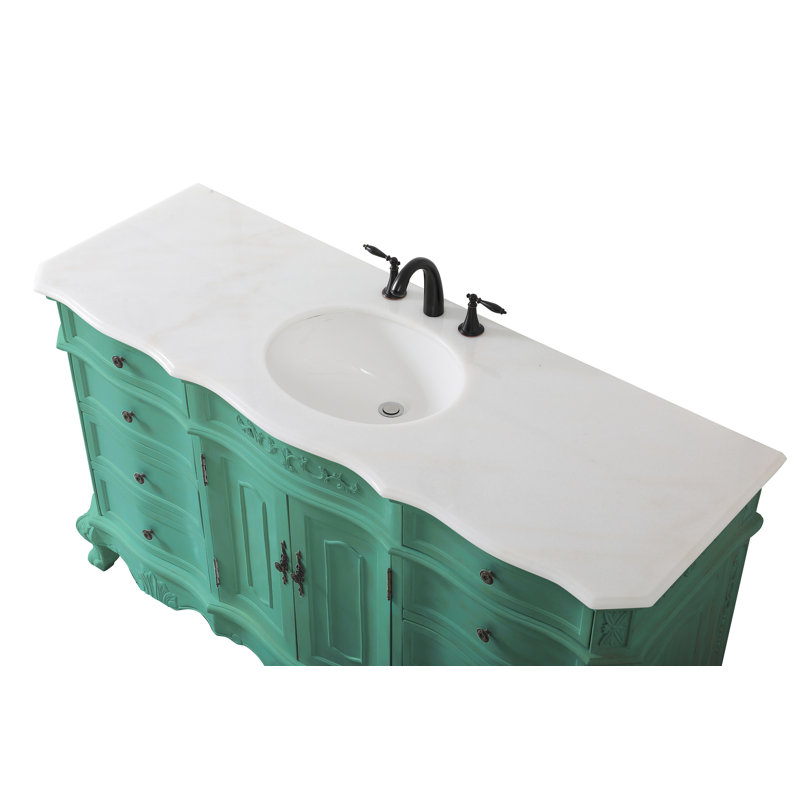 Ensemble de meuble-lavabo simple 60 po Lunette, Menthe rétro, Blanc ivoire