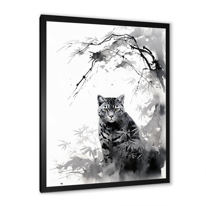 «Herreravega Asian Art Panther Sumi I», reproduction sur toile, Cadre photo noir, H 20 po x l 12 po x P 1 po