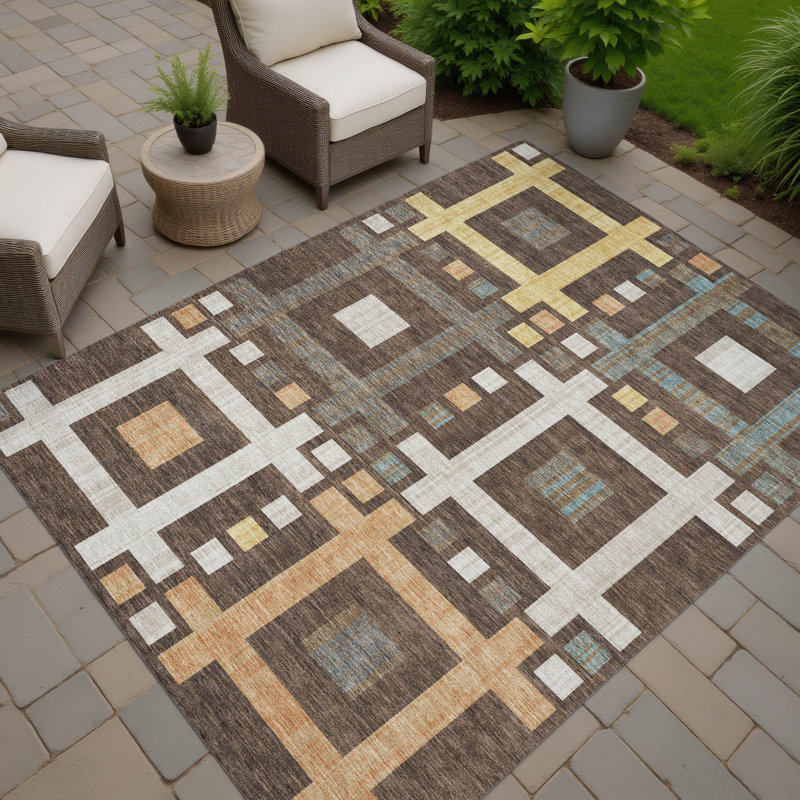 Machine Washable Indoor/Outdoor Chantille ACN2708 Geometric Rug, Chocolate, 9' x 12'