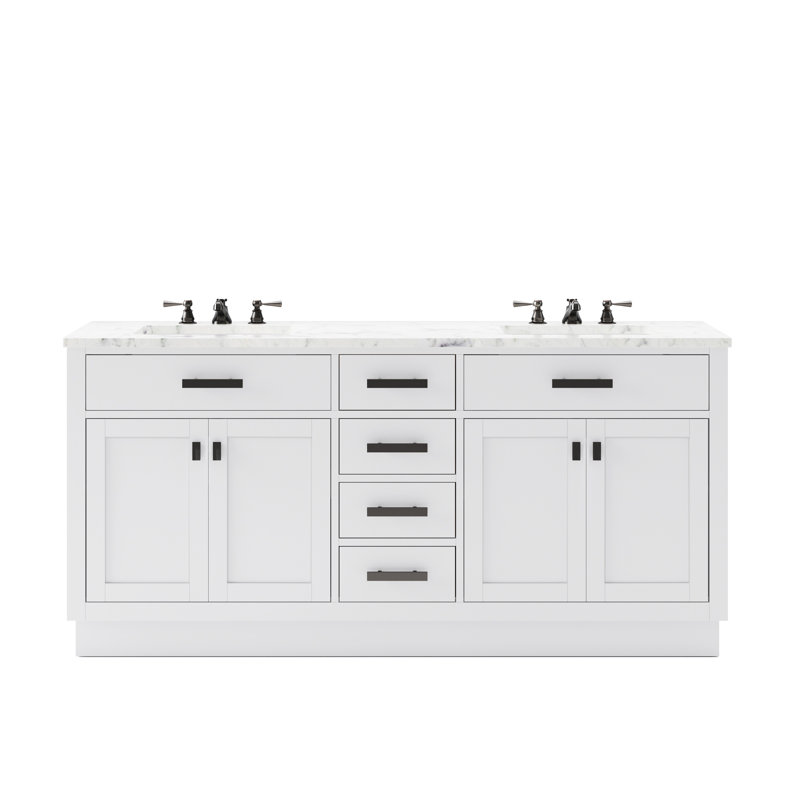Meuble-lavabo de comptoir en marbre blanc de 72 po blanc pur avec robinet Hartford