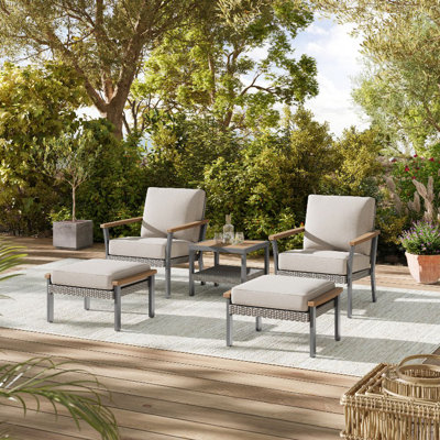 Ensemble de meubles de patio 5 pièces Nordic Hygge, 2 chaises longues, 2 repose-pieds, 1 table basse