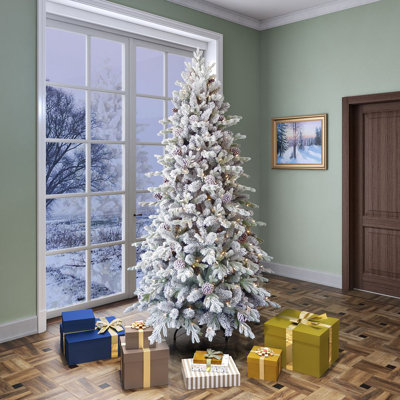 8ft Snowy Dorchester Pine Slim Tree with 550 Warm White LED