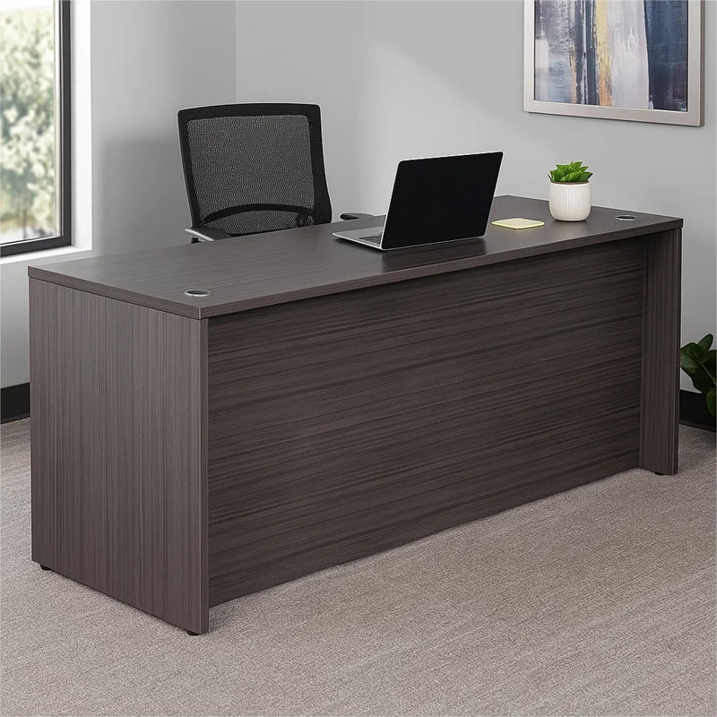 Coquille de bureau Nea, plateau de poste de travail de 66 pouces, bois gris fumé Driftwood, H 29,5 po x l 66 po x P 30 po