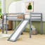 Lit mezzanine simple en bois avec échelle intégrée et glissade-757904192
